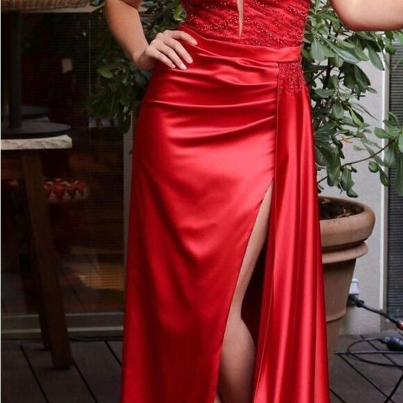 Dressing Room style# 1878 Deep-V Beaded Bodice Dress With Train - Women's Size 1 - Picture 12 of 12